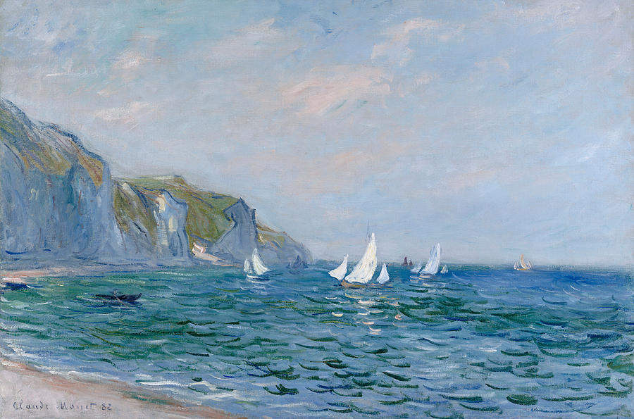 Cliffs and Sailboats at Pourville, 1882 - by Claude Monet
