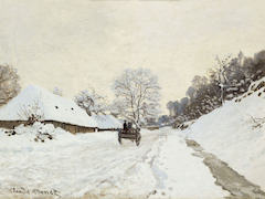 A Cart on the Snowy Road at Honfleur by Claude Monet