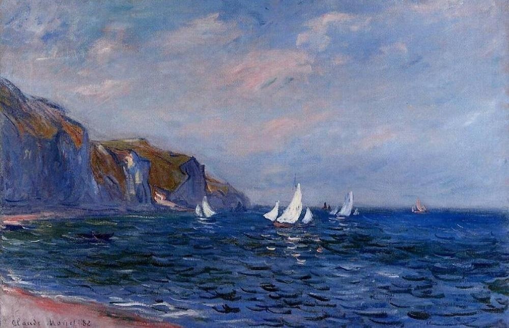 Cliffs and Sailboats at Pourville, 1882 - by Claude Monet